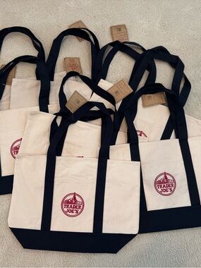 Trader Joe's Large Canvas Tote Bag - Navy Natural with Navy Trim